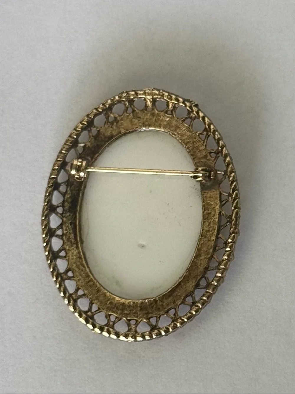 Sold Vintage Romantic Golden Rose Oval Milk Glass Cameo Brooch